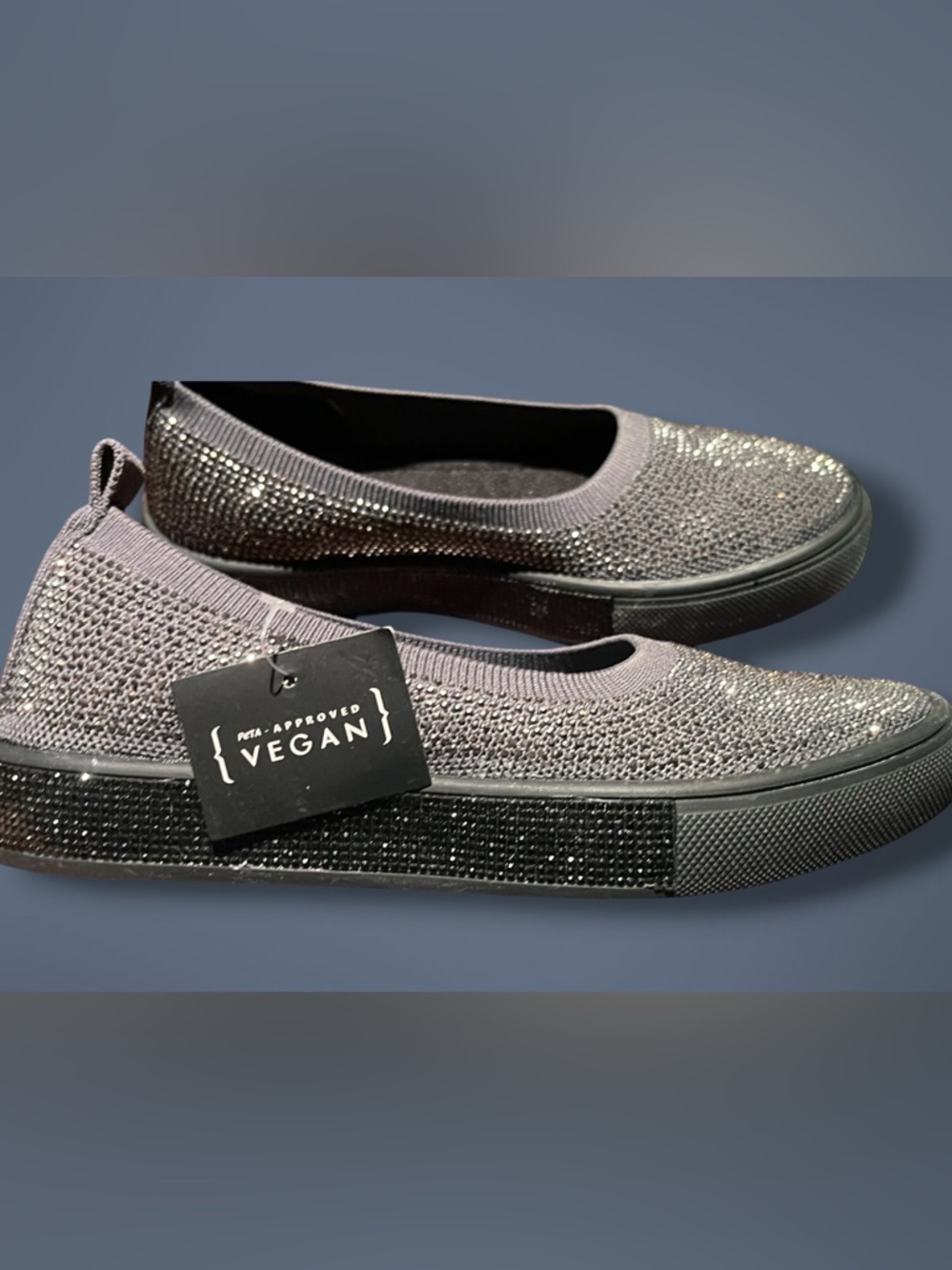 Women's Sparkle Knit Vegan Slip-On Flats - Black Gray